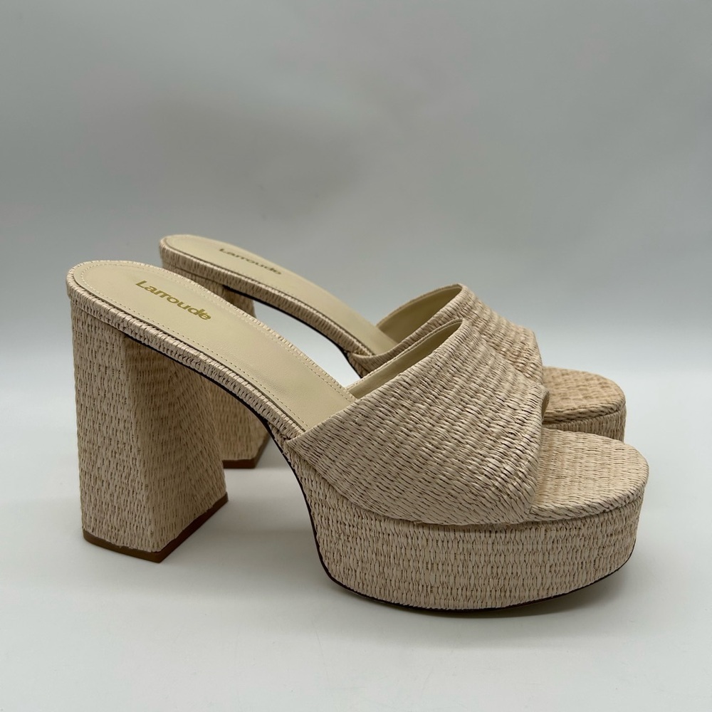 Larroudé Dolly Mule Raffia Platform Block Heels Beach Size 11New With Box - Picture 4 of 13